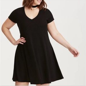 Torrid Plus Size 3X Black Hacci Seamed‎ Trapeze Mini Skater Dress Short Sleeve